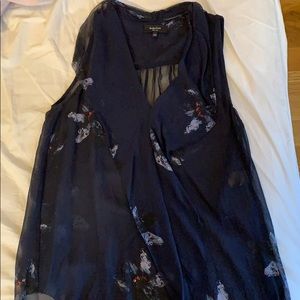 Babaron silk navy blouse with floral pattern